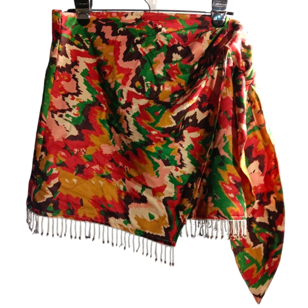 MICAS Skirt Short, Multi-Colored,  Hemline W/Bead Trimed SZ Large